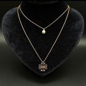 Tory Burch Gold Necklace with Pearl Accent